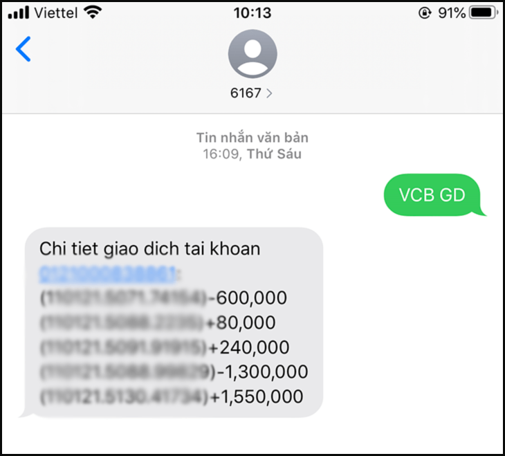 Xem lịch sử giao dịch Vietcombank qua VCB-SMS B@NKING