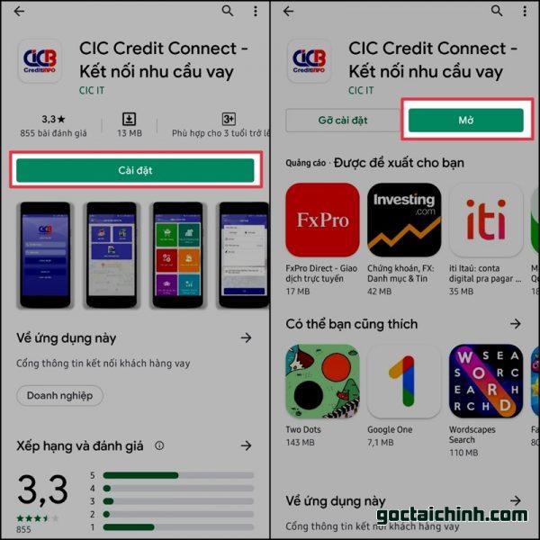 Cài đặt App CIC trên điên thoại di động để kiểm tra nợ xấu
