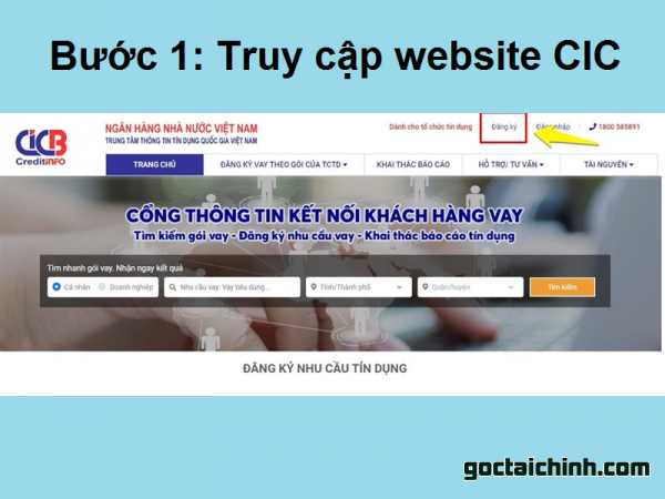 Bước 1: Truy cập webssite CIC để kiểm tra nợ xấu