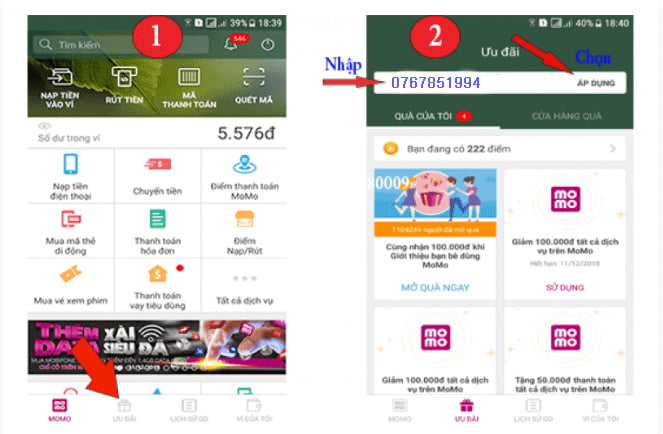 nhập mã giới thiệu momo