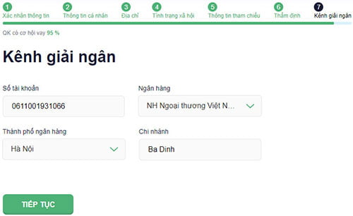 thông tin tài khoản giải ngân