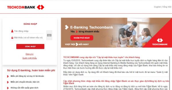 Dịch vụ Internet Banking Techcombank hiện nay