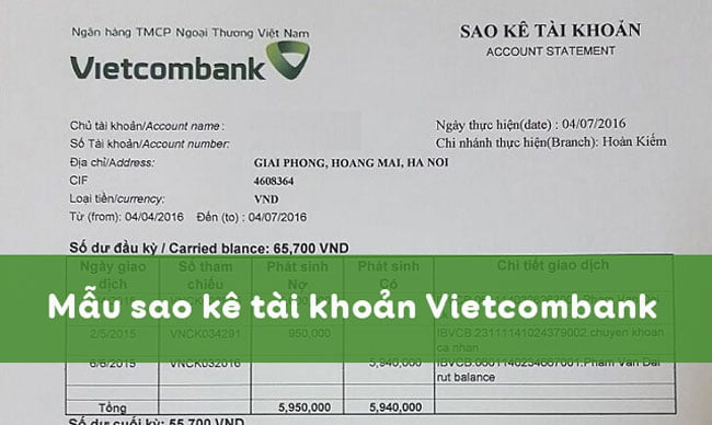 Mẫu giấy đề nghị in sao kê Ngân hàng Vietcombank mới nhất
