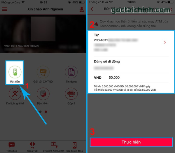 Hướng dẫn rút tiền không cần thẻ ATM Techcombank